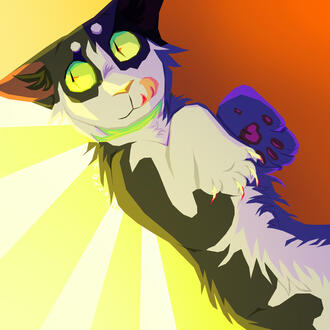 lineless art of a tuxedo cat with bright lighting and high saturated colors